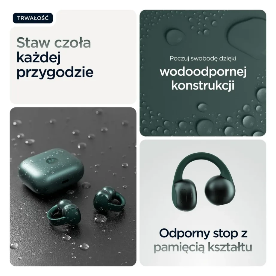 Motorola Moto Buds Loop PG38C07165 Trekking Green juhtmevabad binauraalsed ear-hook mürasummutusega kõrvaklapid Bluetooth 5.0, 8+37 h aku, Dolby Atmos, veekindel - 7