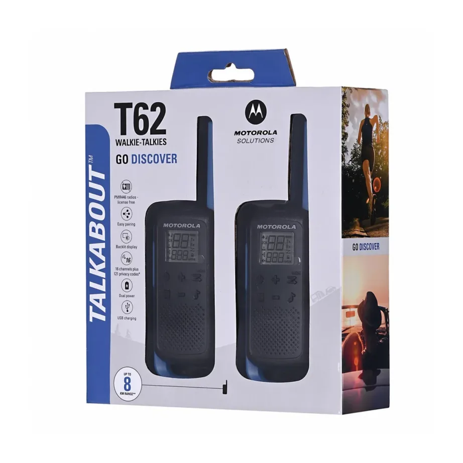 Motorola MOTO62B 8 km 16 kanaliga oranž/must raadiosaatjakomplekt laetavate akude ja Micro-USB laadijaga – 6