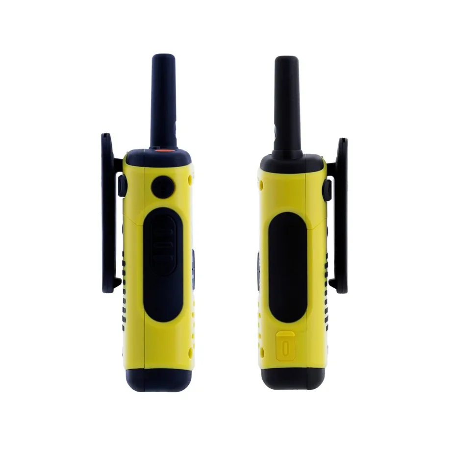 Motorola T92 H2O MOTO92H 16-kanaliline veekindel raadiosaatjate komplekt (2 tk, IP67, 10 km ulatus, must/kollane, NiMH akud, vööklambrid, reisikott) – 6