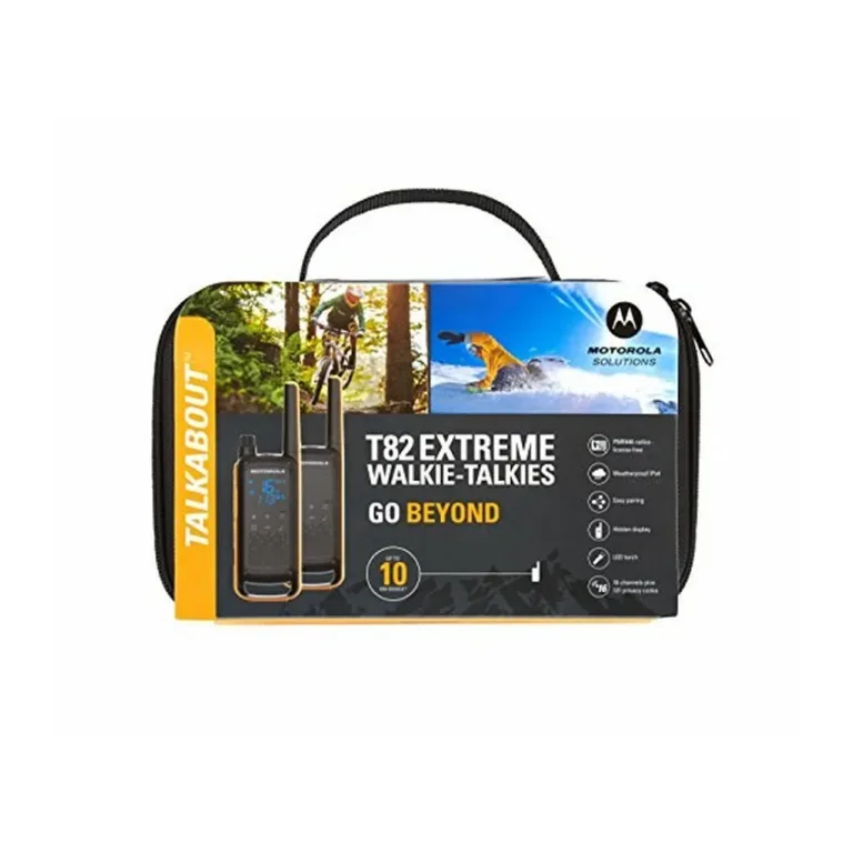 Motorola Talkabout T82 Extreme MOTO82E 16-kanaliline IPX4 PMR kaksikraadiote komplekt 10 km ulatuse, NiMH akude ja vibreeriva märguandega, must/oranž