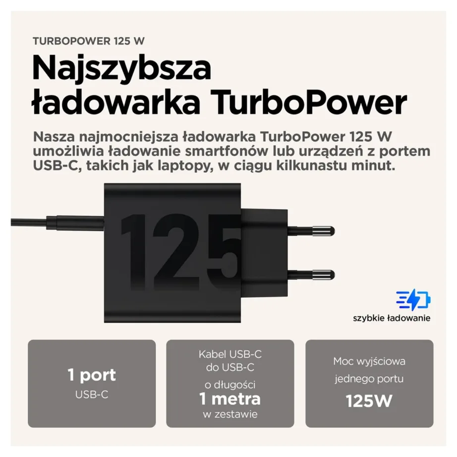 Motorola TurboPower PG38C06280 125W universaalne must USB-C AC kiirlaadija (GaN, 1 m kaabel, EU pistik, sisend 100–240 V, 1 seade) - 4