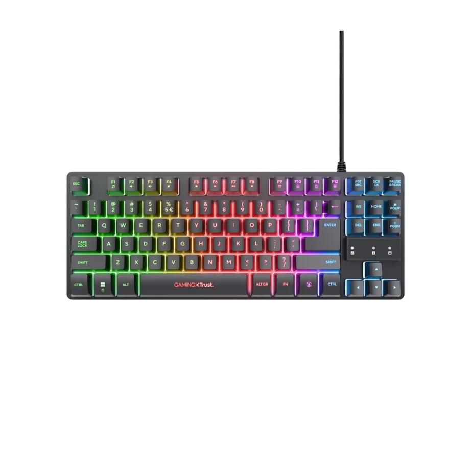 Must-hõbedane mänguriklaviatuur Trust GXT 833 Thado 87 klahviga, TKL, LED-taustvalgustus – 2