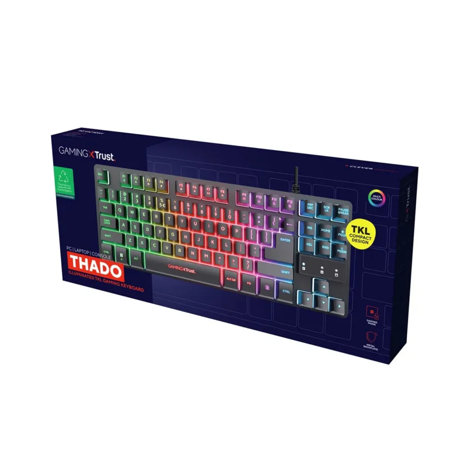 Must-hõbedane mänguriklaviatuur Trust GXT 833 Thado 87 klahviga, TKL, LED-taustvalgustus – 5