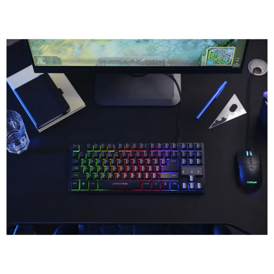 Must-hõbedane mänguriklaviatuur Trust GXT 833 Thado 87 klahviga, TKL, LED-taustvalgustus – 6