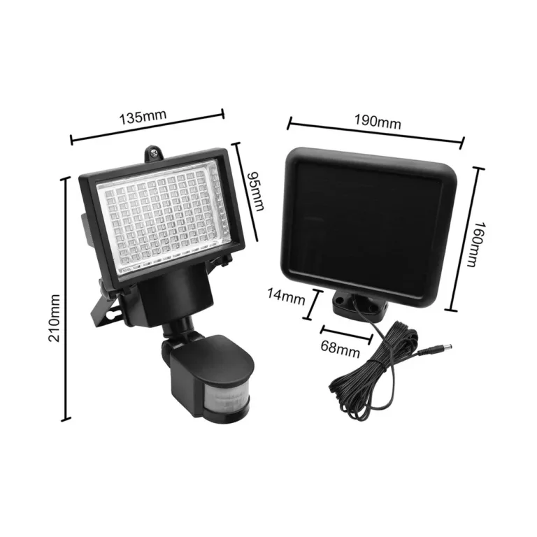 Must päikesepatareiga LED seinavalgusti Maclean MCE442, liikumis- ja hämarustundlik, IP44, 6W, 6000K, seinapaigaldusega, 6 h aku kestusega