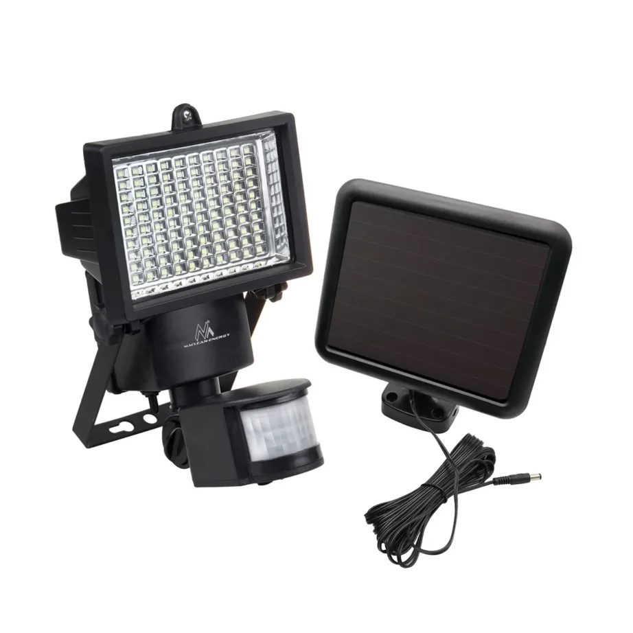 Must päikesepatareiga LED seinavalgusti Maclean MCE442, liikumis- ja hämarustundlik, IP44, 6W, 6000K, seinapaigaldusega, 6 h aku kestusega