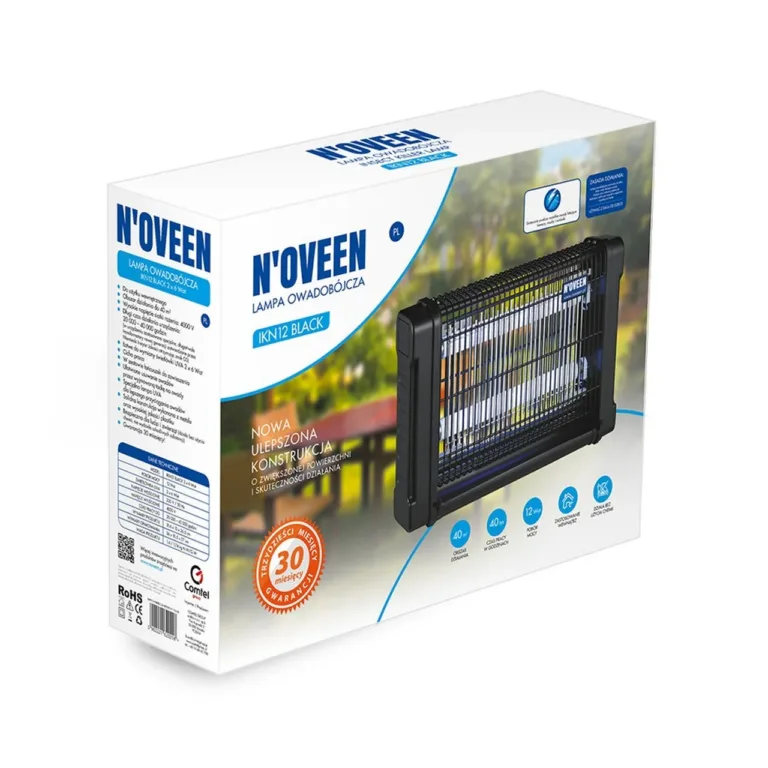 N'OVEEN IKN-12BLA 12W 316x100x265 mm must putukalamp, 2 UVA toruga, 40 m², vahetatavad pirnid, sisetingimustesse