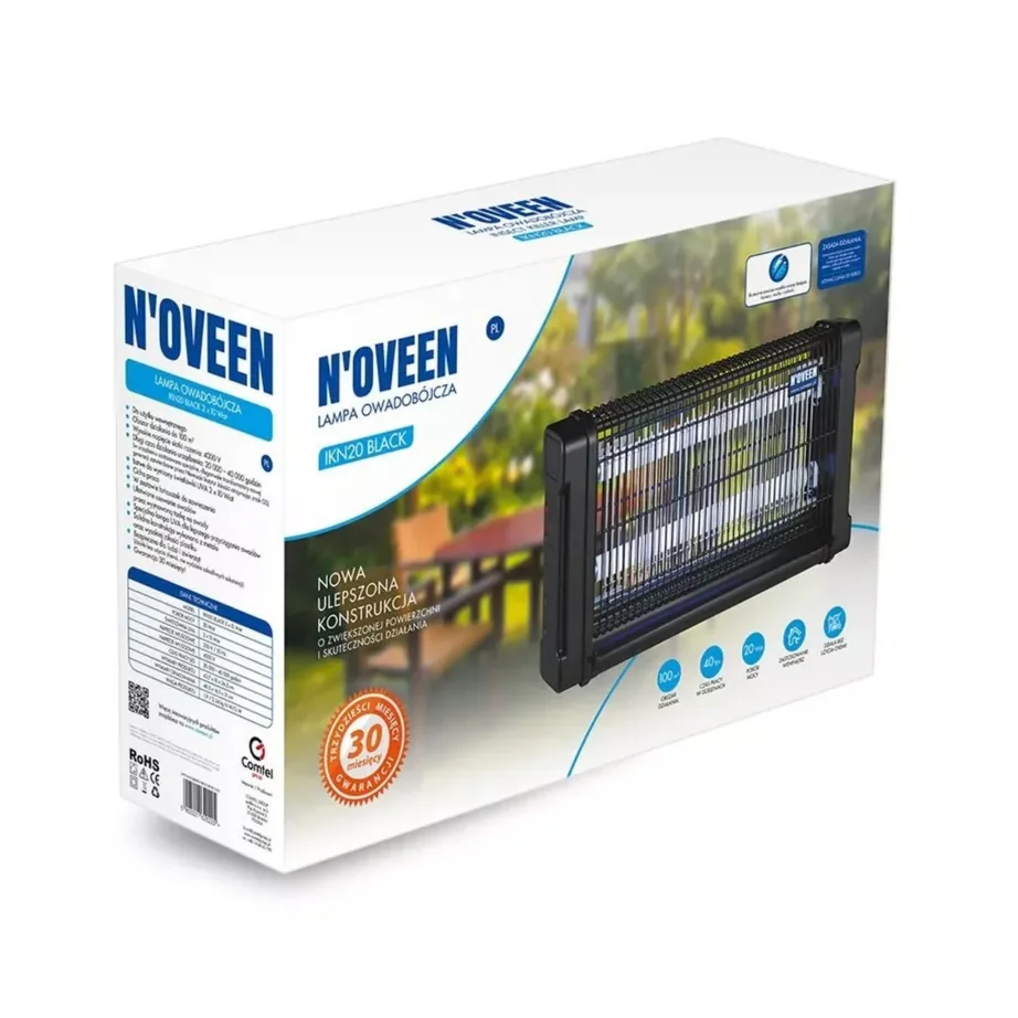 N'OVEEN IKN20 43,7 cm 20W must UVA putukalamp, 2x10W vahetatavate torudega, 100 m² siseruumidesse, riputatav, metallist/tehnopolümeerist, 4000V