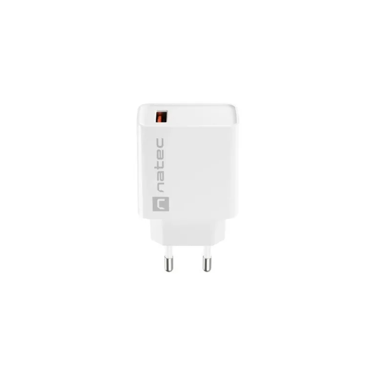 Natec Ribera NUC-2057 18W valge USB-A seinakontakti kiirlaadija (1 port, kiirlaadimise toega, AC 100-240V, 83x43x27 mm)