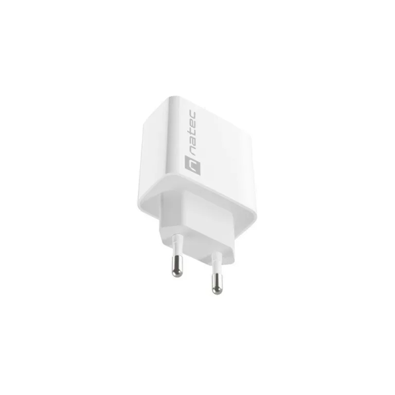 Natec Ribera NUC-2057 18W valge USB-A seinakontakti kiirlaadija (1 port, kiirlaadimise toega, AC 100-240V, 83x43x27 mm)