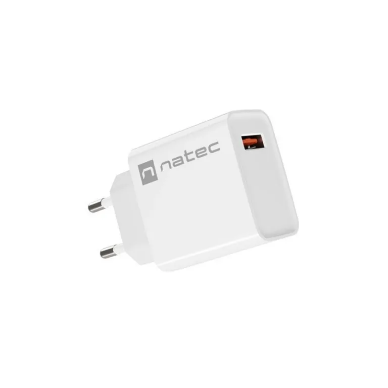 Natec Ribera NUC-2057 18W valge USB-A seinakontakti kiirlaadija (1 port, kiirlaadimise toega, AC 100-240V, 83x43x27 mm)