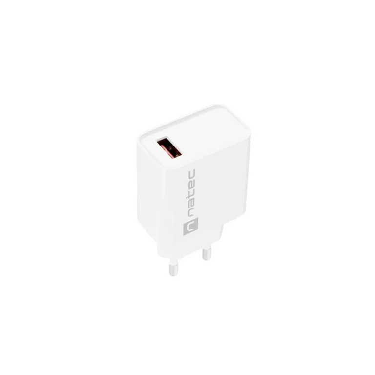 Natec Ribera NUC-2057 18W valge USB-A seinakontakti kiirlaadija (1 port, kiirlaadimise toega, AC 100-240V, 83x43x27 mm)