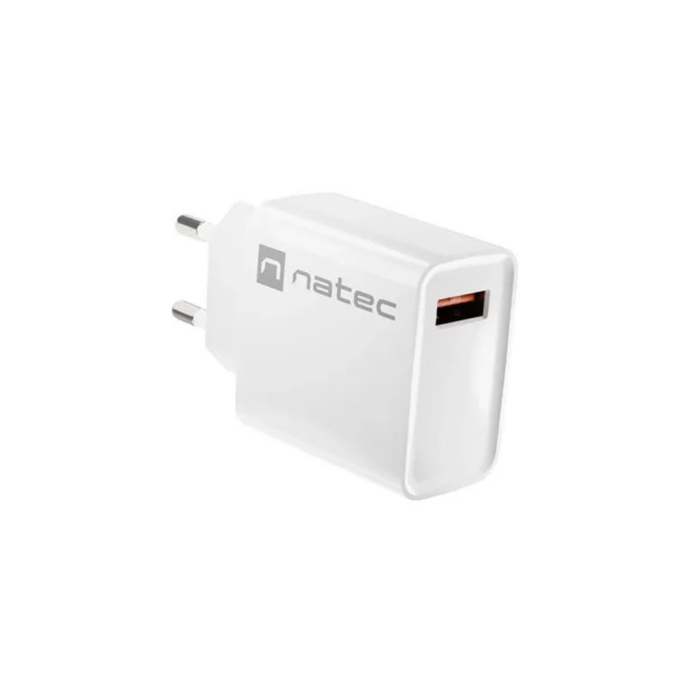 Natec Ribera NUC-2057 18W valge USB-A seinakontakti kiirlaadija (1 port, kiirlaadimise toega, AC 100-240V, 83x43x27 mm)