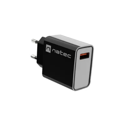 Natec Ribera NUC-2058 18W USB-A kiirlaadija, must, 83x43x27 mm, universaalne, QC 3.0