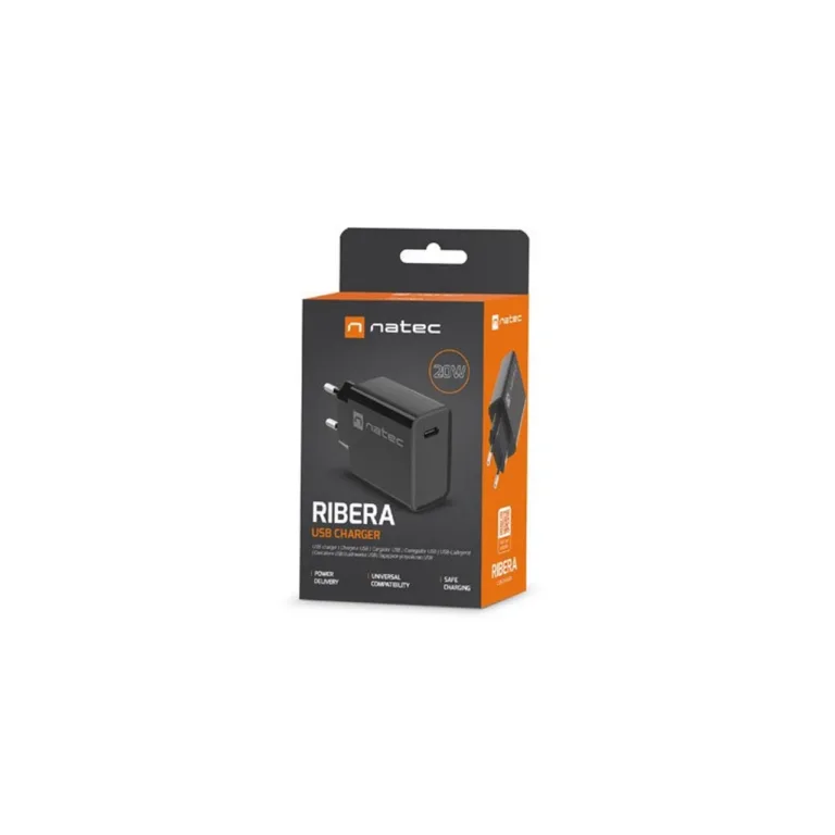 Natec Ribera NUC-2060 20W USB-C PD 3.0 must seinalaadija 1 pordi, kiirlaadimise ja kaitsefunktsioonidega