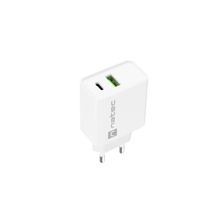 Natec Ribera NUC-2061 20W valge USB-C ja USB-A kiirlaadija, 3A, PD 3.0, seinalaadija universaalne