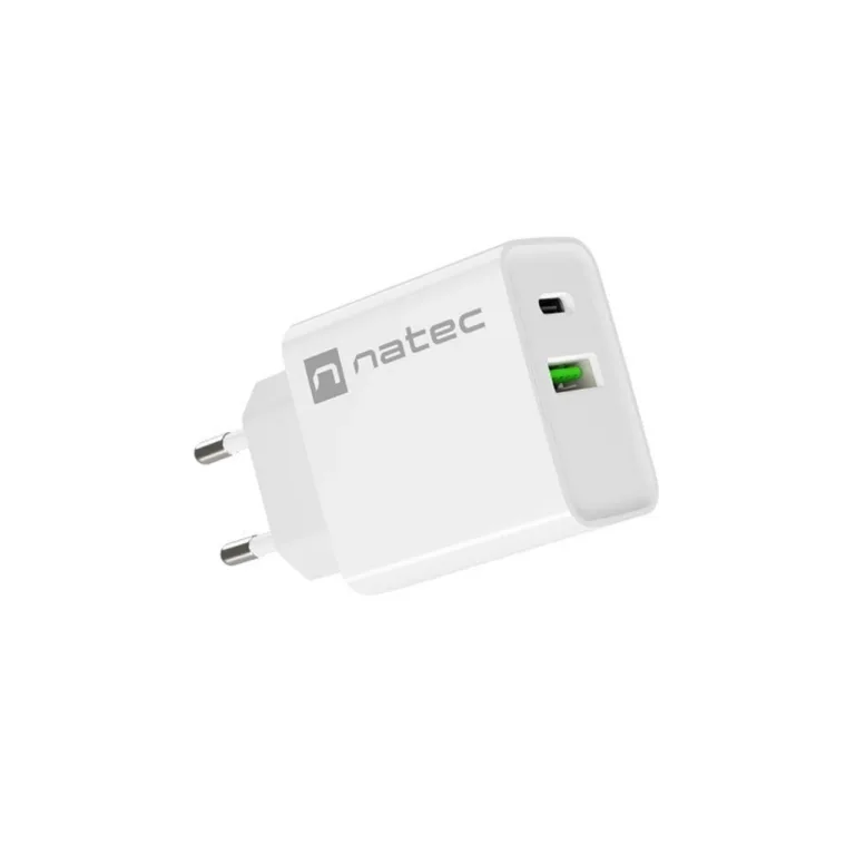 Natec Ribera NUC-2061 20W valge USB-C ja USB-A kiirlaadija, 3A, PD 3.0, seinalaadija universaalne