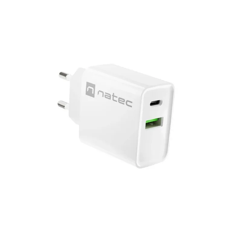 Natec Ribera NUC-2061 20W valge USB-C ja USB-A kiirlaadija, 3A, PD 3.0, seinalaadija universaalne