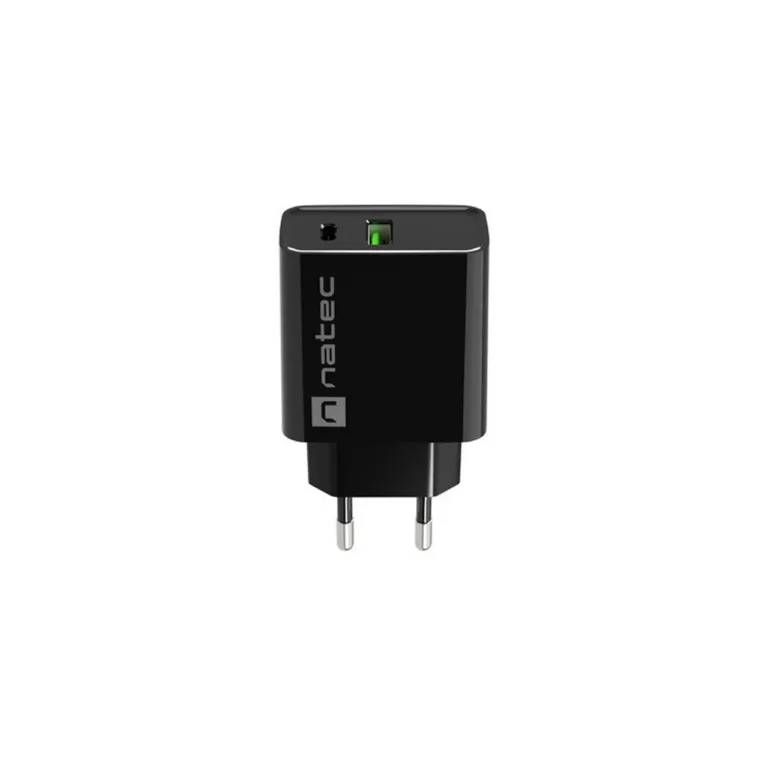 Natec Ribera NUC-2062 20W must USB-A ja USB-C kiirlaadijaga seinalaadija (PD 3.0, QC 3.0, Samsung AFC, Huawei FCP, 83x43x27 mm)