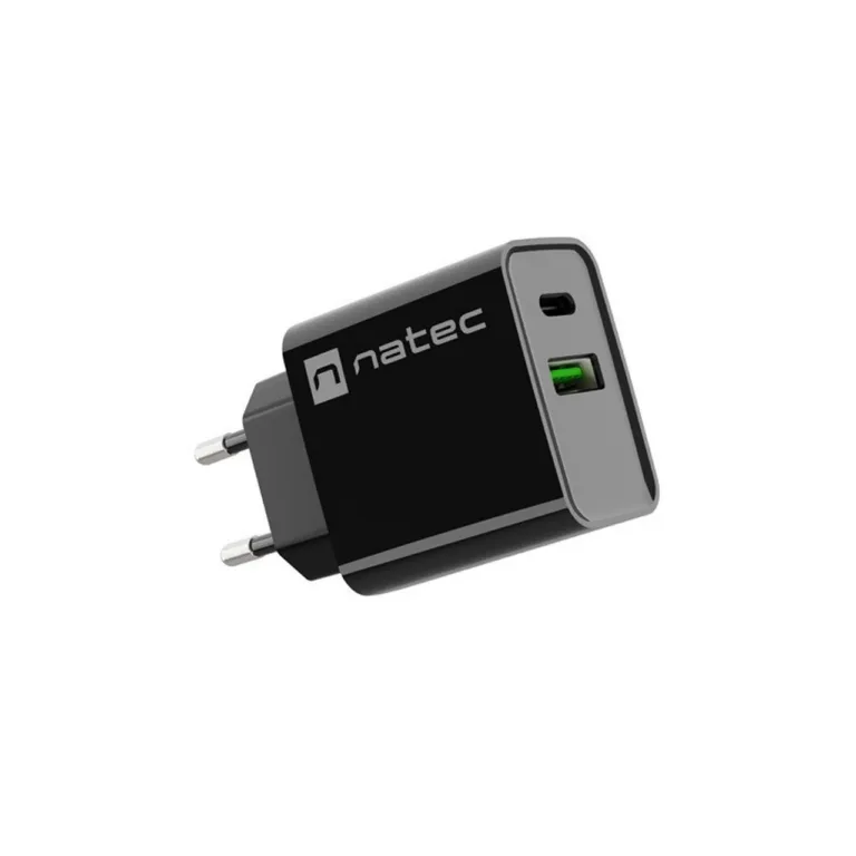 Natec Ribera NUC-2062 20W must USB-A ja USB-C kiirlaadijaga seinalaadija (PD 3.0, QC 3.0, Samsung AFC, Huawei FCP, 83x43x27 mm)