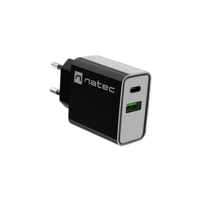 Natec Ribera NUC-2062 20W must USB-A ja USB-C kiirlaadijaga seinalaadija (PD 3.0, QC 3.0, Samsung AFC, Huawei FCP, 83x43x27 mm)