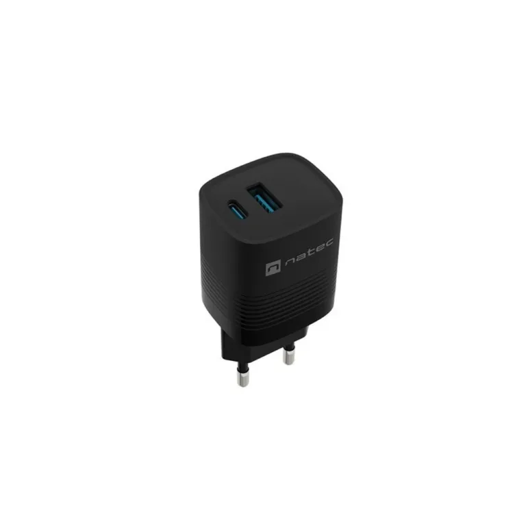 Natec Ribera NUC-2141 30W must GaN seinakiirlaadija USB-C ja USB-A, 1x USB-C, 1x USB-A, Quick Charge 3.0, Power Delivery 3.0, universaalne