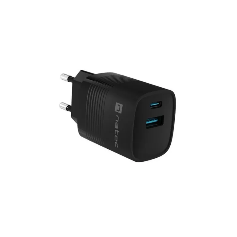 Natec Ribera NUC-2141 30W must GaN seinakiirlaadija USB-C ja USB-A, 1x USB-C, 1x USB-A, Quick Charge 3.0, Power Delivery 3.0, universaalne