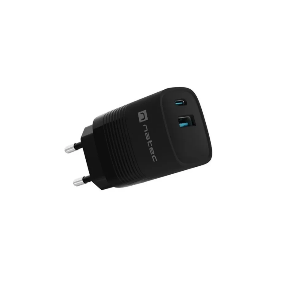 Natec Ribera NUC-2141 30W must GaN seinakiirlaadija USB-C ja USB-A, 1x USB-C, 1x USB-A, Quick Charge 3.0, Power Delivery 3.0, universaalne