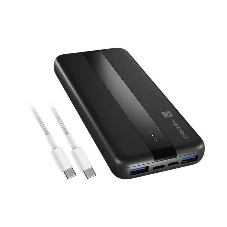 Natec Trevi Slim Q V2 NPB-2294 10000 mAh must LiPo kiirlaadimisega akupank, 3 seadmele, USB-C/USB-A
