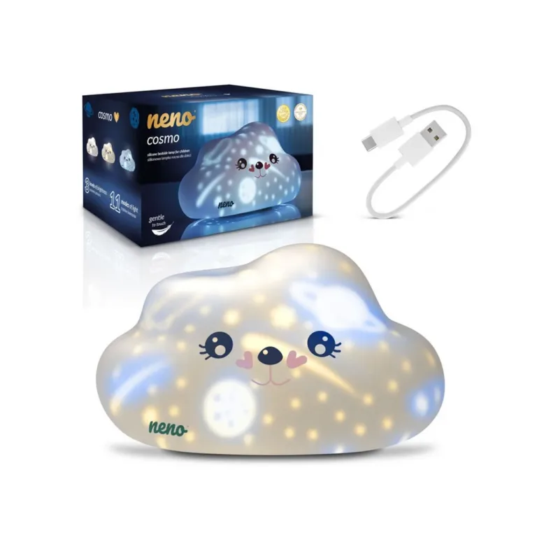 Neno Cosmo 160x110x95 mm puutetundlik akutoitel LED-öölamp lastele, valge silikoon/ABS