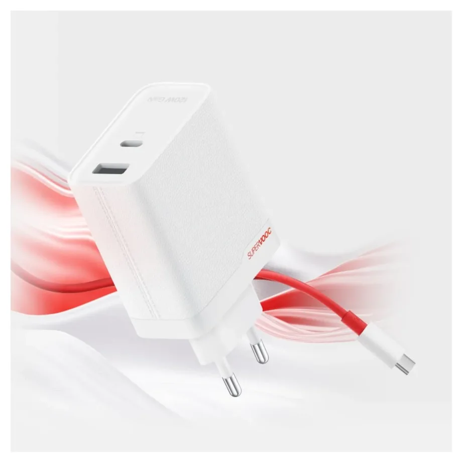 OnePlus SUPERVOOC 120W USB-A ja USB-C kiirlaadija valge-punane + USB-C kaabel – 6