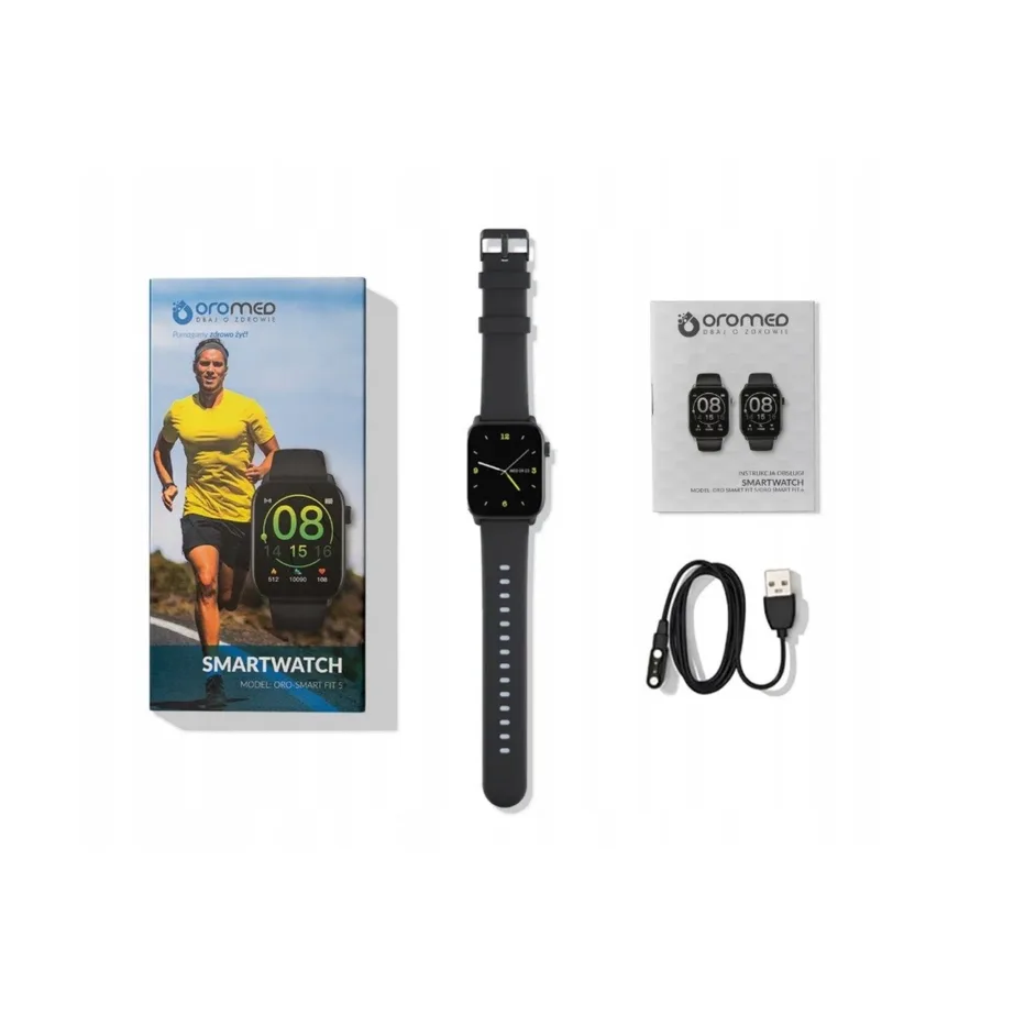 Oromed ORO SMART FIT 5 IP68 must 1,69″ nutikell pulsi- ja SpO₂-mõõtjaga, 220 mAh, iOS/Android – 8