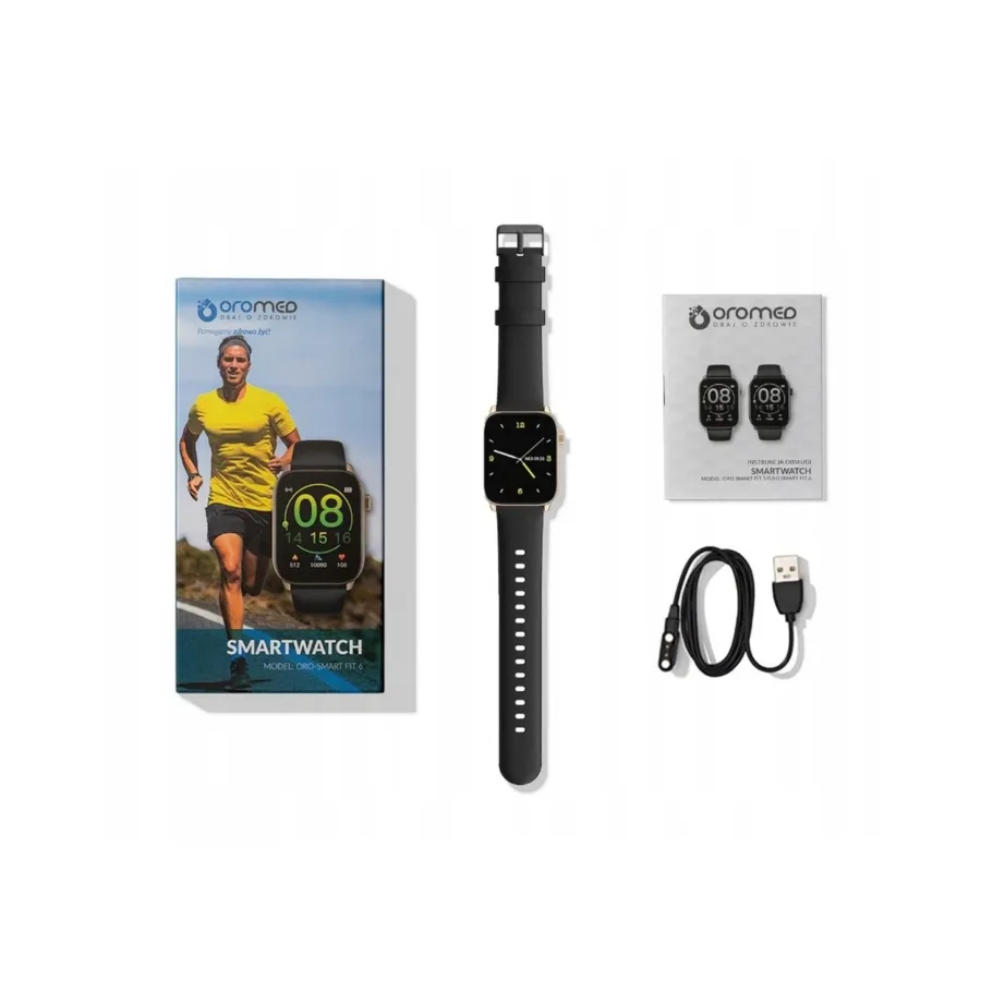 Oromed ORO SMART FIT 6 kuldne/must 1,69″ IPS nutikell IP68, pulsimõõtja, unejälgimine, multispordirežiim, 220mAh, Android/iOS – 10