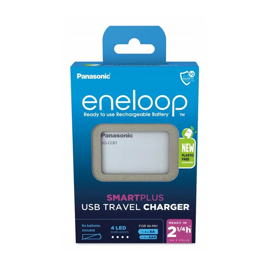 Panasonic BQ-CC87USB valge USB-laadija 4x AA/AAA akule, LED-indikaatoriga