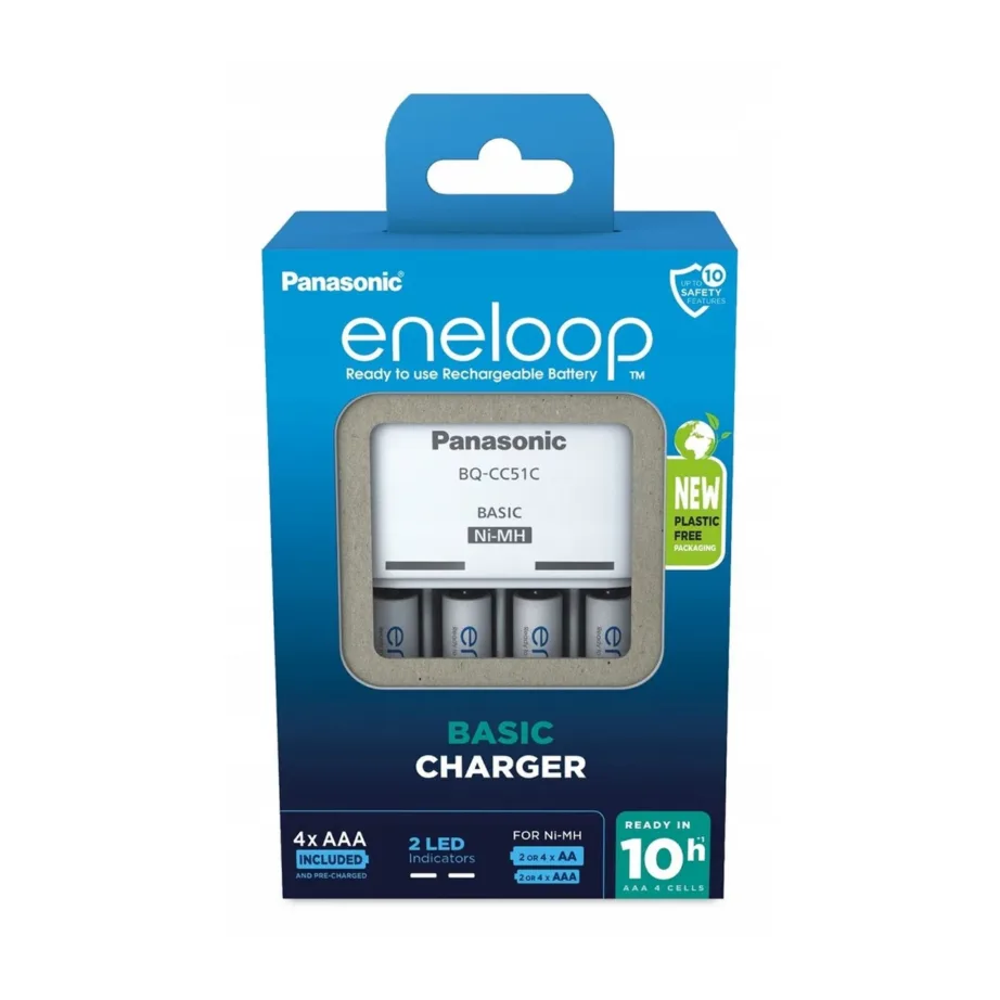 Panasonic Eneloop Basic K-KJ51MCD04E laadija 4x AAA 800 mAh akuga, AA/AAA, valge