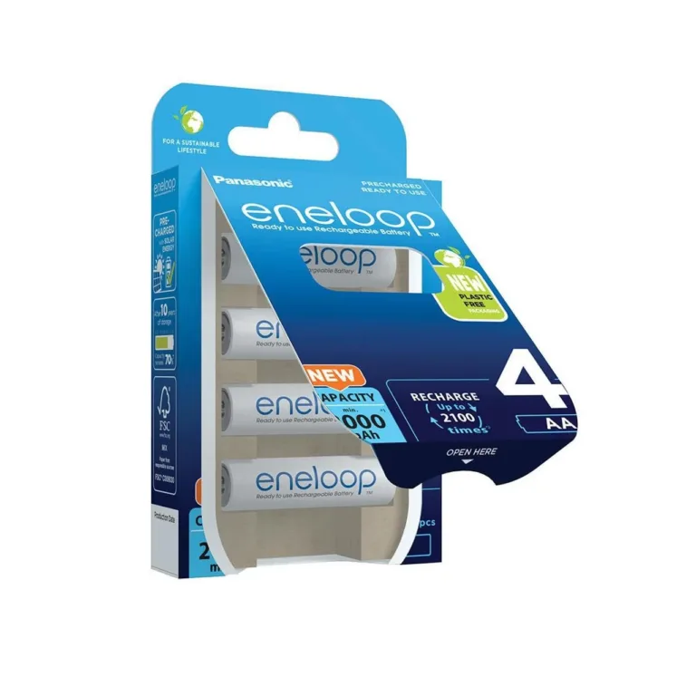 Panasonic Eneloop BK-3MCDE/4CP AA 2000 mAh 1.2V valged Ni-MH laetavad akud, 4 tk blisterpakendis, kuni 2100 laadimistsüklit