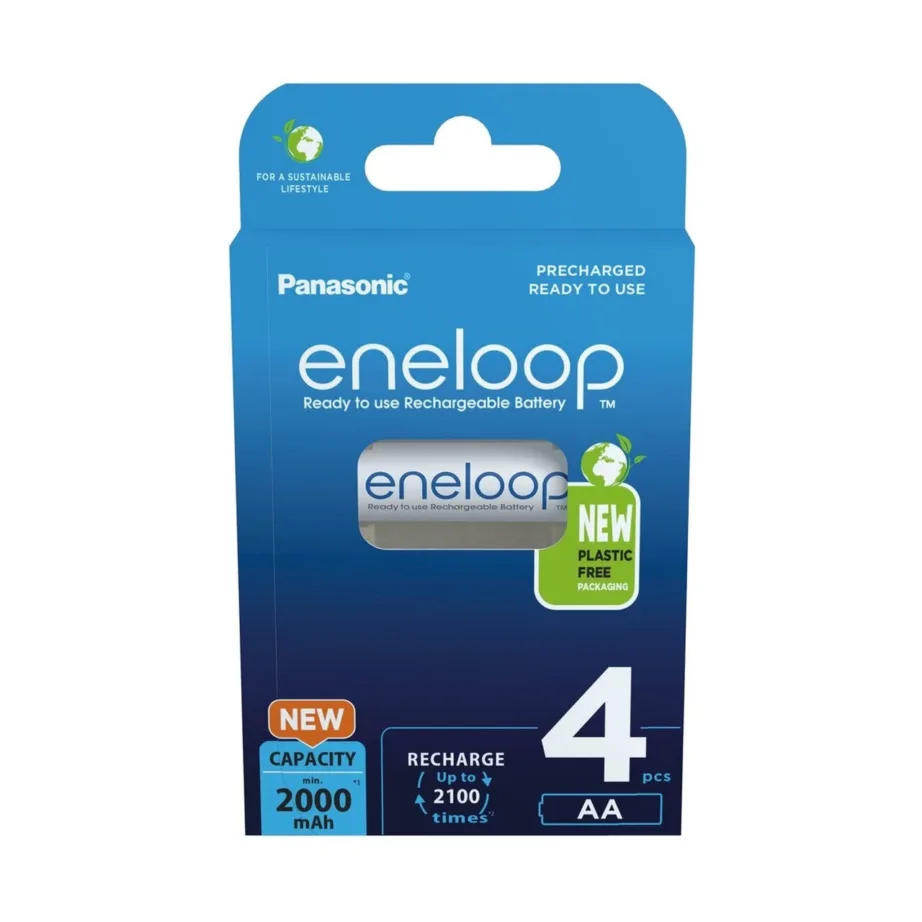 Panasonic Eneloop BK-3MCDE/4CP AA 2000 mAh 1.2V valged Ni-MH laetavad akud, 4 tk blisterpakendis, kuni 2100 laadimistsüklit