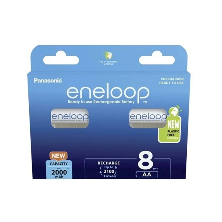 Panasonic eneloop BK-3MCDE/8HH AA 2000 mAh Ni-MH 1,2 V valged laetavad akud, 8 tk blisterpakendis, kuni 2100 laadimistsüklit