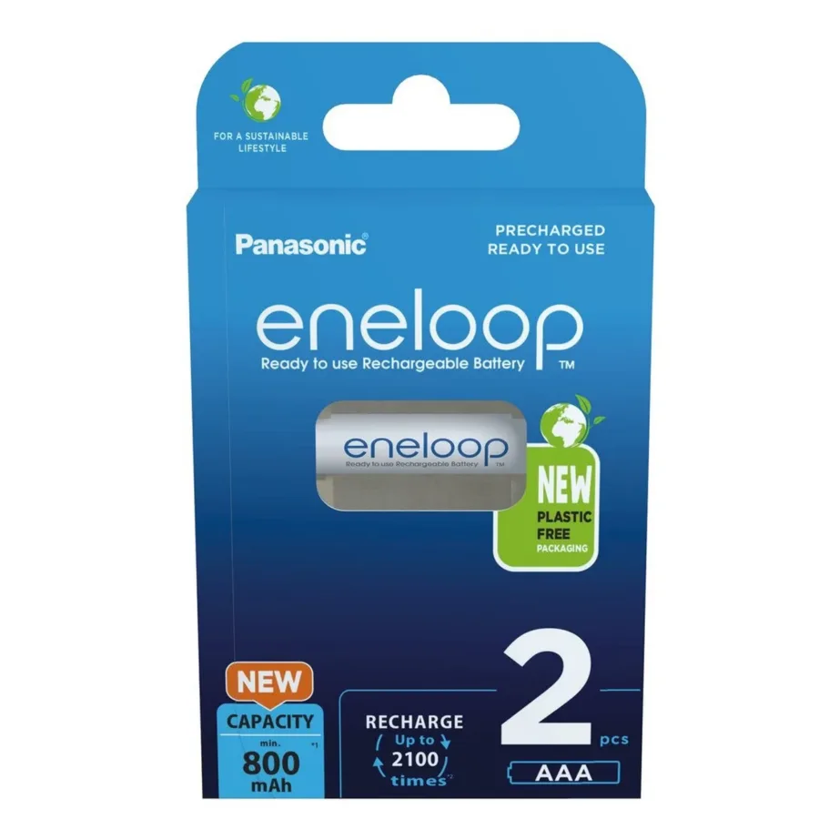Panasonic Eneloop BK-4MCDE/2CP 2 x AAA 800 mAh Ni-MH laetavad akud, 1,2 V, kuni 2100 laadimistsüklit, valged (blisterpakendis)