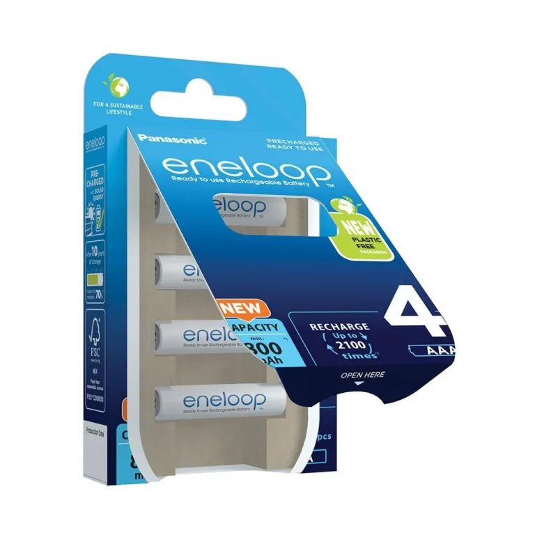 Panasonic Eneloop BK-4MCDE/4CP 4×AAA 800mAh valged Ni-MH laetavad akud, kuni 2100 laadimistsüklit