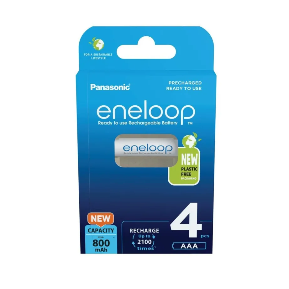 Panasonic Eneloop BK-4MCDE/4CP 4×AAA 800mAh valged Ni-MH laetavad akud, kuni 2100 laadimistsüklit