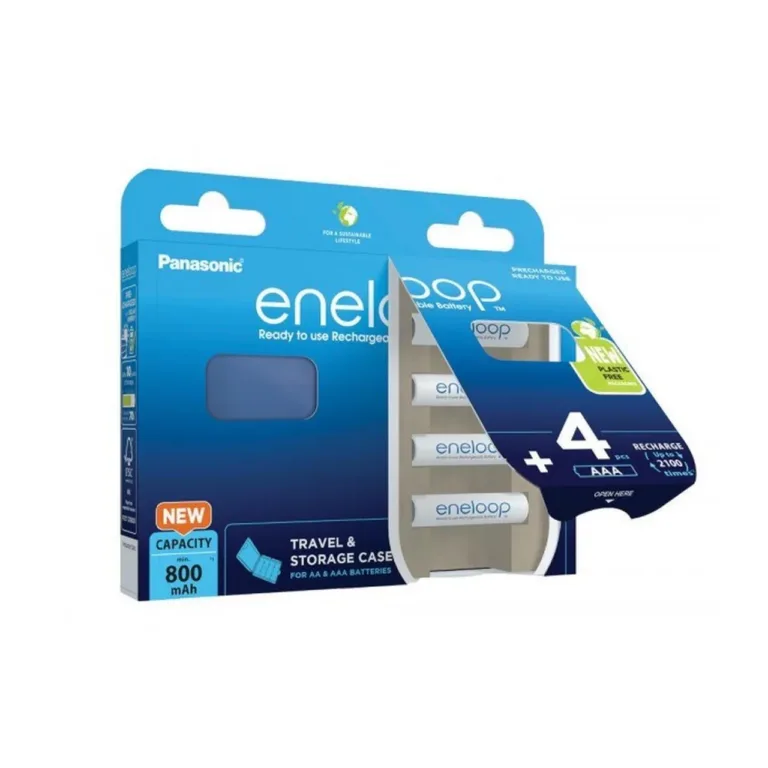 Panasonic Eneloop BK-4MCDE/4CP+CASE 4×AAA 800 mAh Ni-MH laetavad akud reisikarbiga, valged