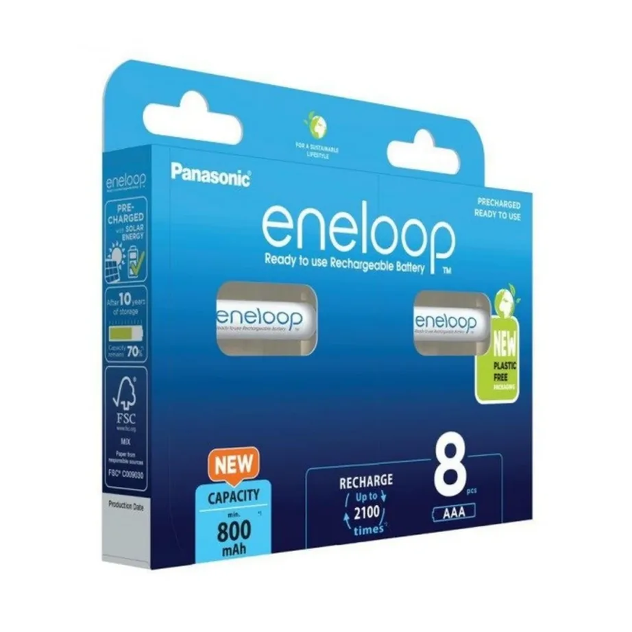 Panasonic eneloop BK-4MCDE/8HH AAA 800mAh valged laetavad Ni-MH akud, 8 tk, 1,2V, kuni 2100 laadimistsüklit