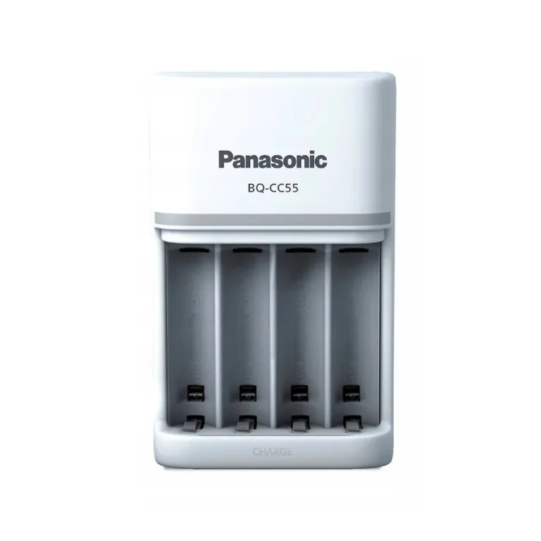 Panasonic Eneloop BQ-CC55E 4×AA/AAA nutikas akulaadija, valge, LED-indikaatoritega, 100–240 V