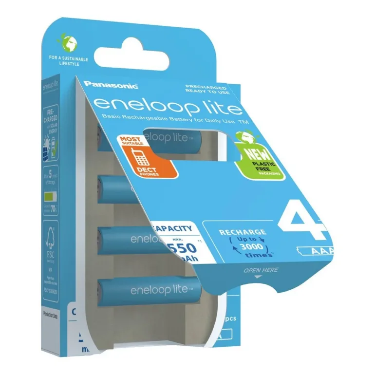 Panasonic Eneloop Lite BK-4LCCE/4CP 4×AAA 550 mAh sinine laetav Ni-MH aku (kuni 3000 laadimistsüklit, 1.2V)