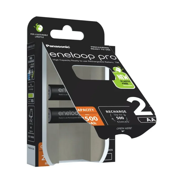 Panasonic Eneloop Pro BK-3HCDE/2CP AA 2500 mAh Ni-MH laetavad akud, 2 tk, must