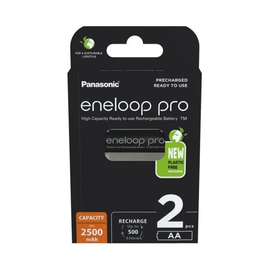 Panasonic Eneloop Pro BK-3HCDE/2CP AA 2500 mAh Ni-MH laetavad akud, 2 tk, must