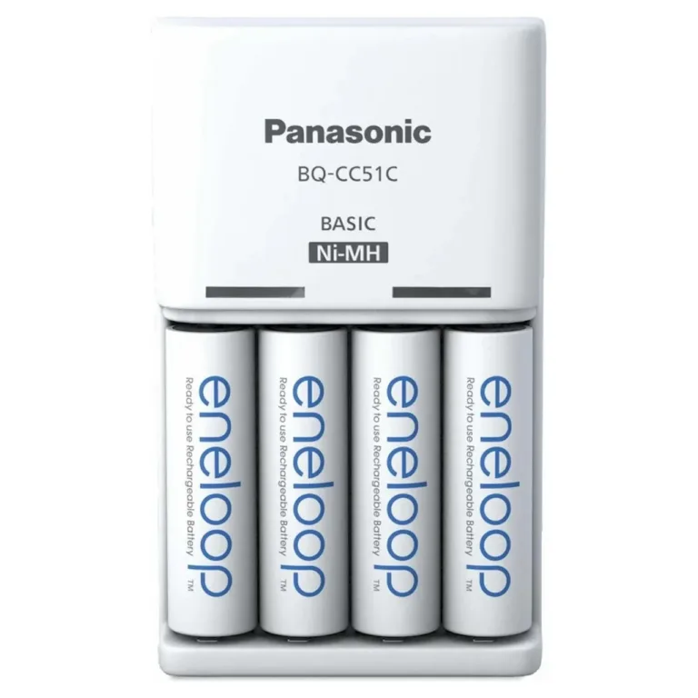 Panasonic K-KJ51MCD40E Eneloop Basic BQ-CC51 akulaadija 4×AA 2000 mAh akuga, valge, AA/AAA akudele