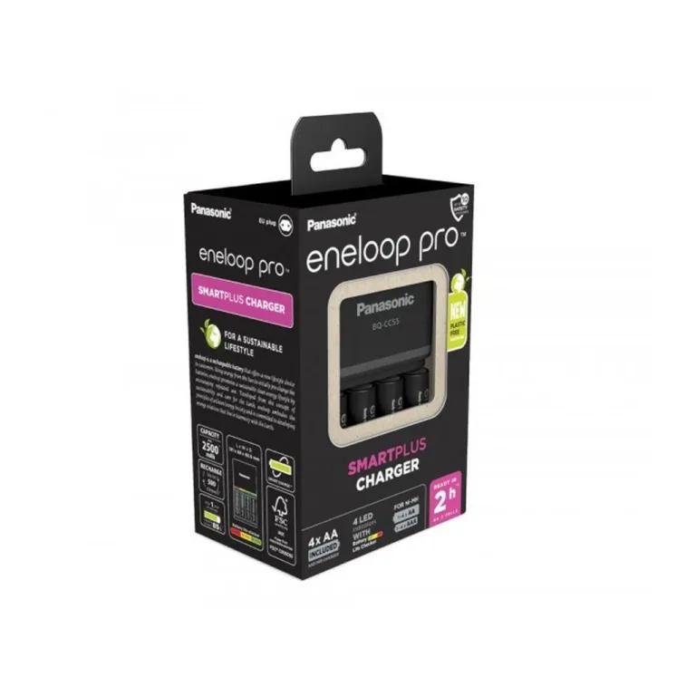 Panasonic K-KJ55HCD40E must AC akulaadija 4x AA/AAA akule (4x 2500 mAh akud komplektis, LED indikaator, 100-240V)