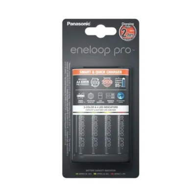 Panasonic K-KJ55HCD40E must AC akulaadija 4x AA/AAA akule (4x 2500 mAh akud komplektis, LED indikaator, 100-240V)